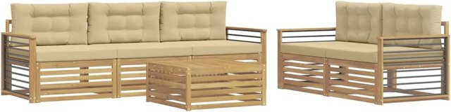 vidaXL Outdoor-Sofagarnitur aus Akazienholz mit 6 Teilen in Weiß und Beige - Bild 1