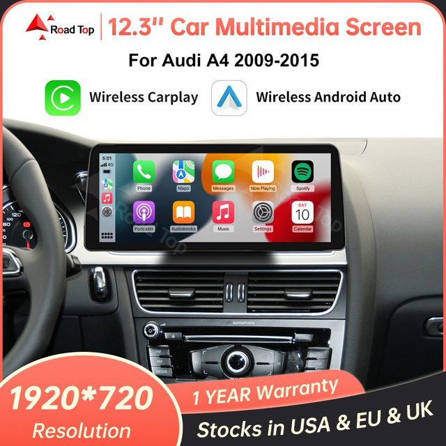 Wincago 12,3 Zoll Multimedia-Autoradio mit Linux-Touchscreen für Audi A4 2009–2015, Schwarz, mit kabellosem CarPlay, Android Auto und Airplay - Bild 1