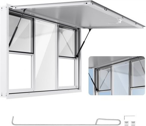 VEVOR Imbissfenster aus Aluminiumlegierung für Imbisswagen und Konzessionsstände, schwenkbar mit 85 Grad Öffnungswinkel, 6 Schiebefenstern und Markise, Einbaumaß B: 152,4 cm x H: 91,5 cm - Bild 1