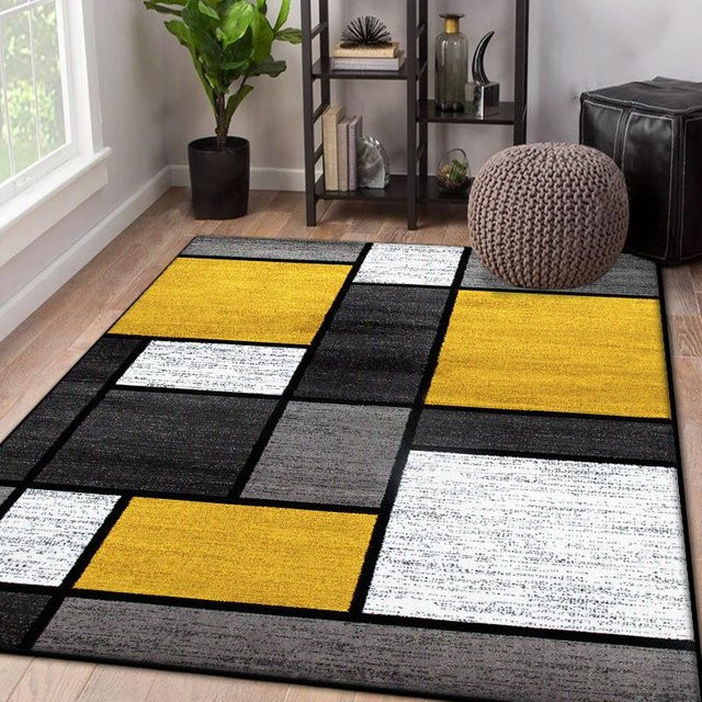 JGJG Wohnzimmerteppich mit nordischem geometrischem Design, gelb, flauschiger Plüsch-Bodenmatte für Schlafzimmer und Lounge, B x T: 100 x 160 cm - Bild 1