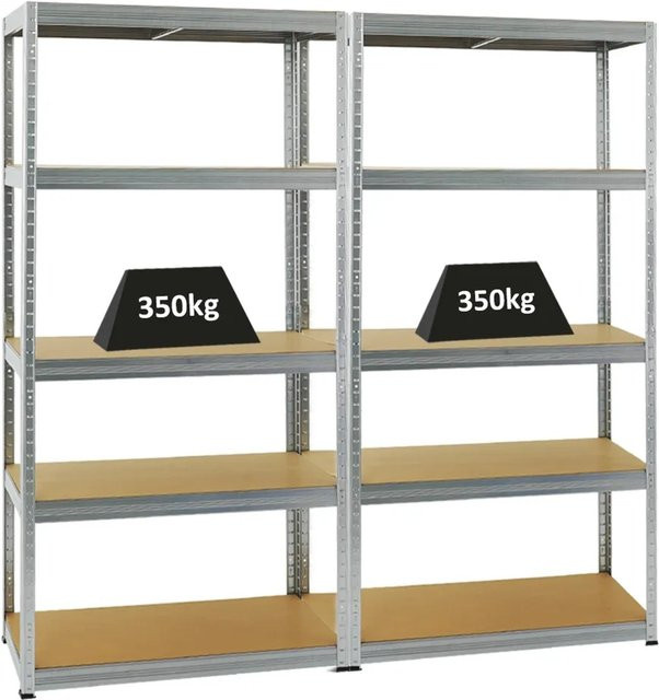PROREGAL Schwerlastregal Slim Elephant M, 2er Set, silber, H x B x T: 180 x 90 x 60 cm, 5 Ebenen, Fachlast 350 kg, pulverbeschichtet - Bild 1