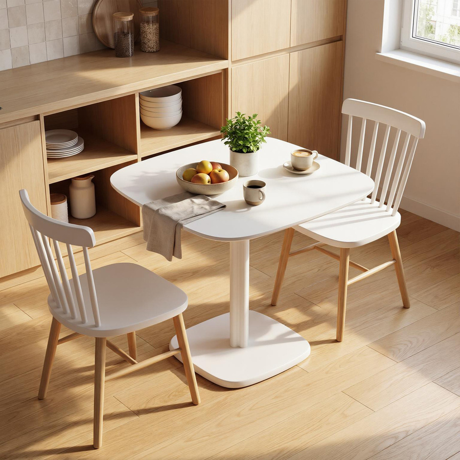 HOMCOM Esstisch für 4 Personen in Weiß mit Holzoptik, moderner quadratischer Küchentisch aus Gummholz, B/T/H: 70 x 70 x 70 cm - Bild 2