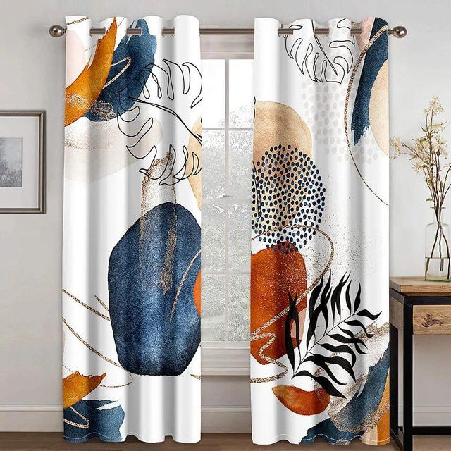 Nordischer abstrakter Fenstervorhang im böhmischen Morandi-Design, 2er-Set, mehrfarbig, halbtransparent, Breite: 50 cm, Höhe: 130 cm - Bild 1