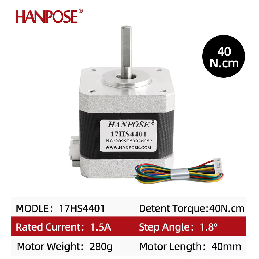 HANPOSE NEMA17 Schrittmotor 17HS4401 in Silber, 3er-Set, 1,5 A, 40 N·cm, 4-polig für 3D-Drucker und CNC-Maschinen - Bild 3