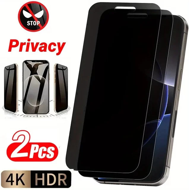 2 Stück Sichtschutzfolie aus gehärtetem Glas für Apple iPhone 16 15 14 13 12 11 Pro Max Plus XR XS und X, transparent - Bild 1