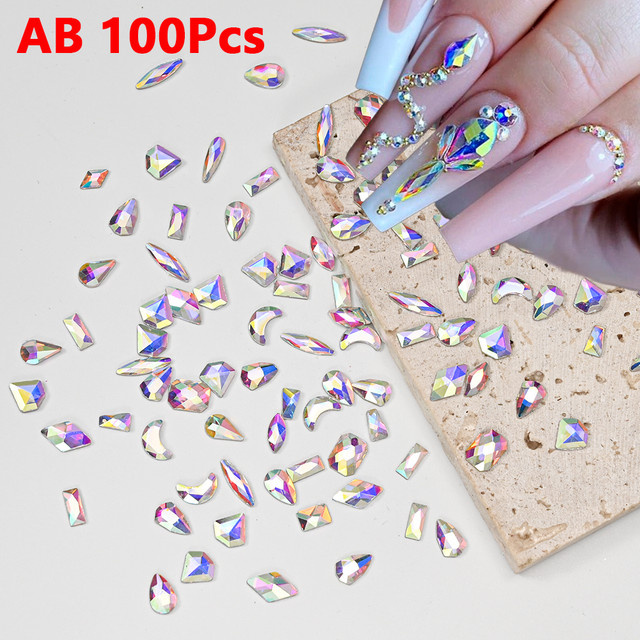 MAFANAILS Nagelkunst-Strasssteine, AB/Weiß gemischt, Aurora-Glas, 100 Stück - Bild 1