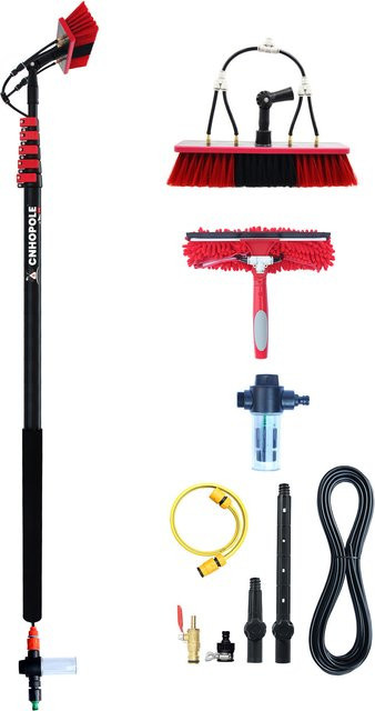 CNHOPOLE Wasserbetriebenes Teleskop-Fensterreinigungssystem mit Solarpanel, Abzieher und Schrubber-Set inklusive Mikrofasern - Bild 1
