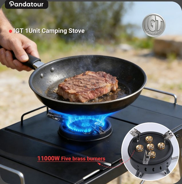Pandatour IGT Gaskocher Messingkocher mit 11000W Hochleistung in Gold und Schwarz für Camping und Picknick - Bild 1