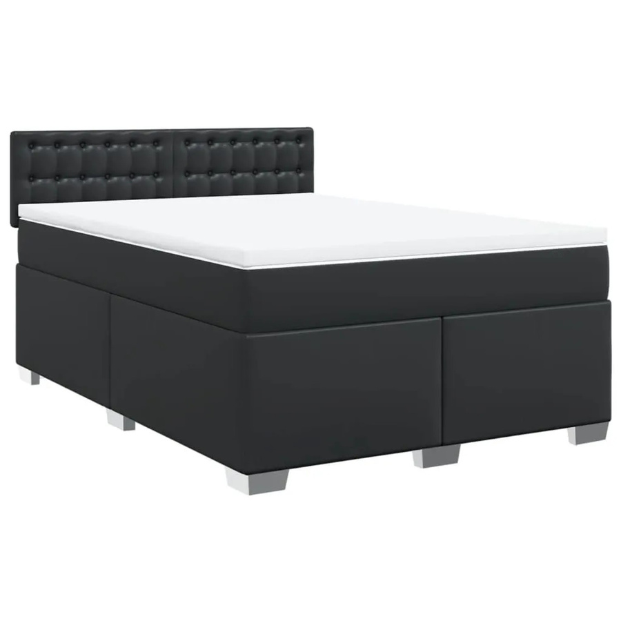 vidaXL Boxspringbett mit Matratze und Taschenfederkern in Schwarz aus Kunstleder, B/T: 140 x 200 cm - Bild 2