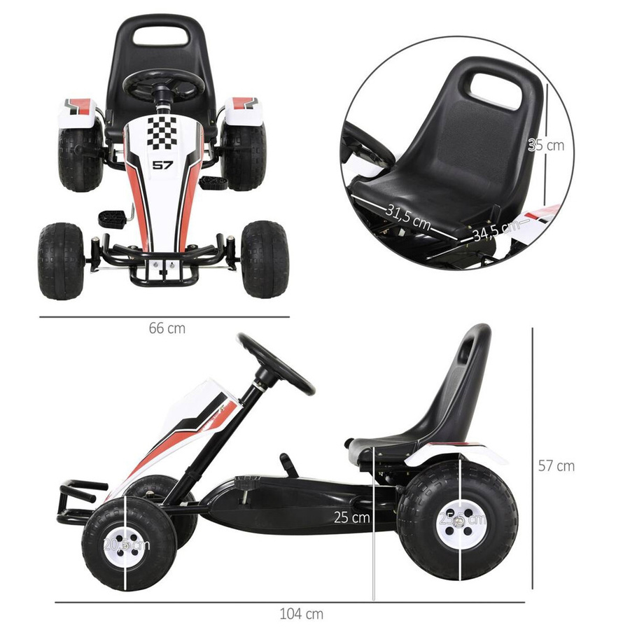 HOMCOM Go Kart Kinderfahrzeug Tretauto mit Bremse weiß 3-8 Jahre - Bild 3