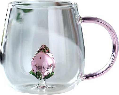 Haoligei Handgefertigtes Glas Trinkglas mit Tier-Pflanzenform und buntem Henkel Strawberry in Transparent - Bild 1