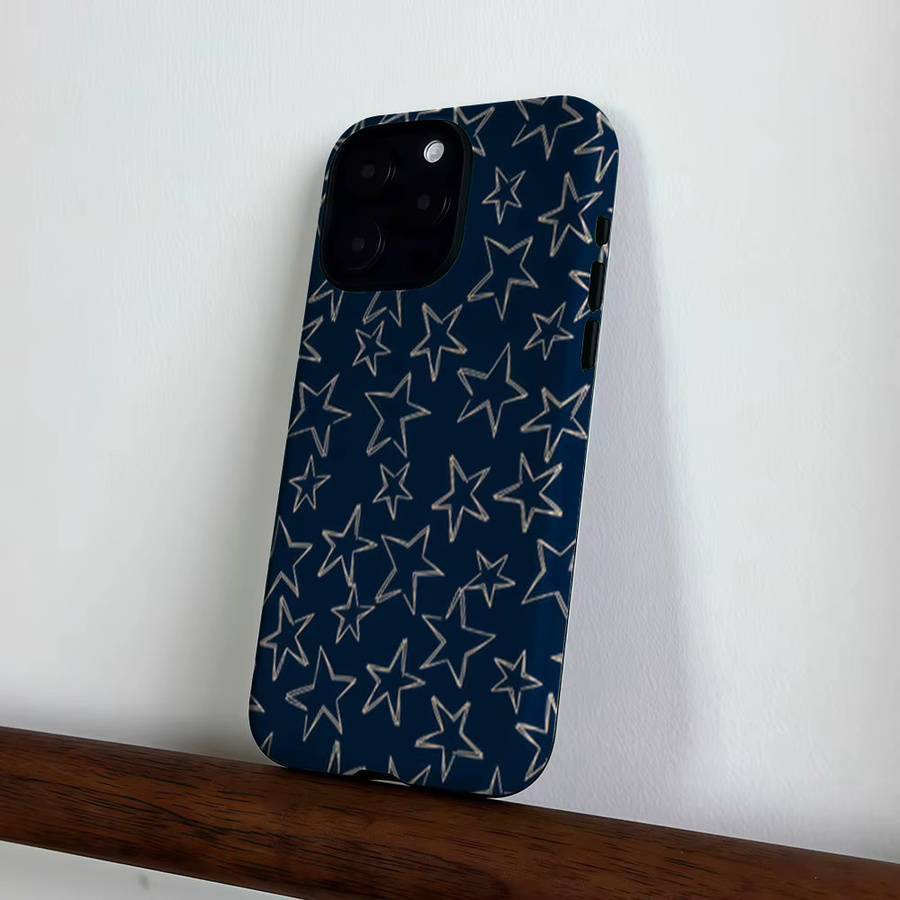 CaseLumi Matte Bumper MagSafe Hülle für iPhone 17 16 15 14 13 Pro Max, stoßfeste PC-Schutzhülle mit Goldlinien-Stern-Design in Marineblau - Bild 4
