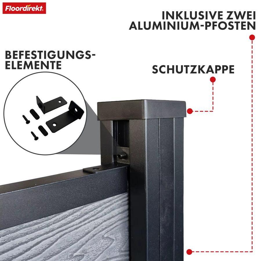Floordirekt WPC Sichtschutzzaun Kronos mit Aluminium-Pfosten, Ash Grey, H x B: 180 x 180 cm - Bild 2