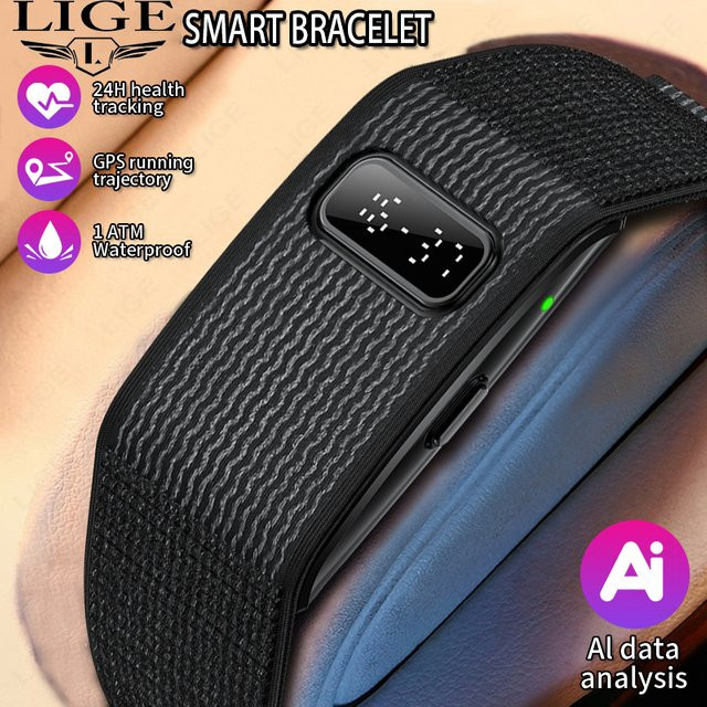 LIGE Smartwatch, Schwarz, Textil/NATO, Unisex - Bild 1