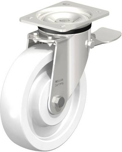 Blickle Lenkrolle LKX-SPO 200XK-ST mit Feststeller aus Edelstahl in Silber und Weiß, Rad-Durchmesser: 200 mm, Tragfähigkeit: 800 kg - Bild 1