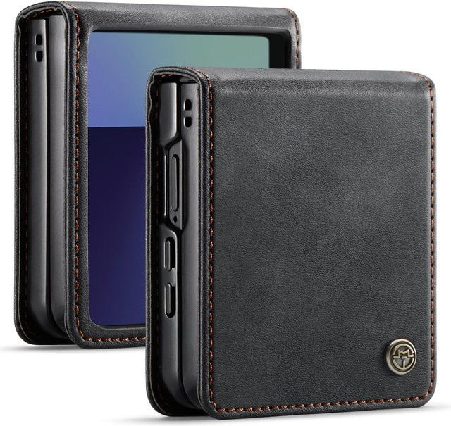 Olivenmond Leder-Flip-Hülle für Samsung Galaxy Z Flip 7, stoßfeste Ultradünne Schutzhülle, Schwarz - Bild 1