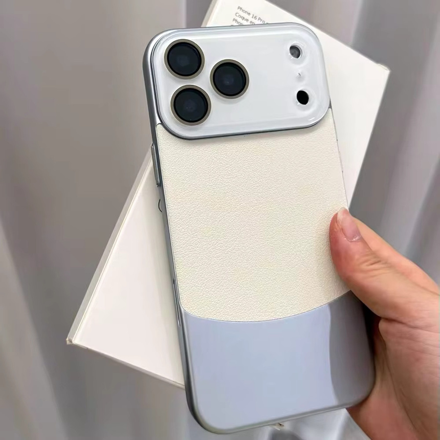 Luxuriöse iPhone Schutzhülle mit Kristall-Linsenschutz und Lederstruktur in Grau für iPhone 17 bis 11 Pro Max Plus - Bild 1