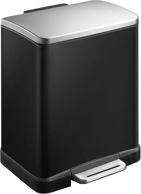 PROREGAL Treteimer Schwarz mit Edelstahldeckel und extra breitem Pedal, 12 Liter, H x B x T: 36 x 29,6 x 26,4 cm - Bild 1