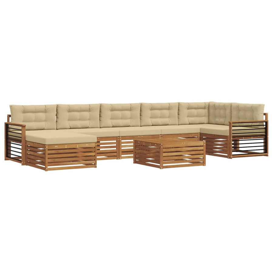 vidaXL Sofagarnitur 8-teilig aus Massivholz Akazie in Natur und Beige mit L-Form und Armlehnen - Bild 2