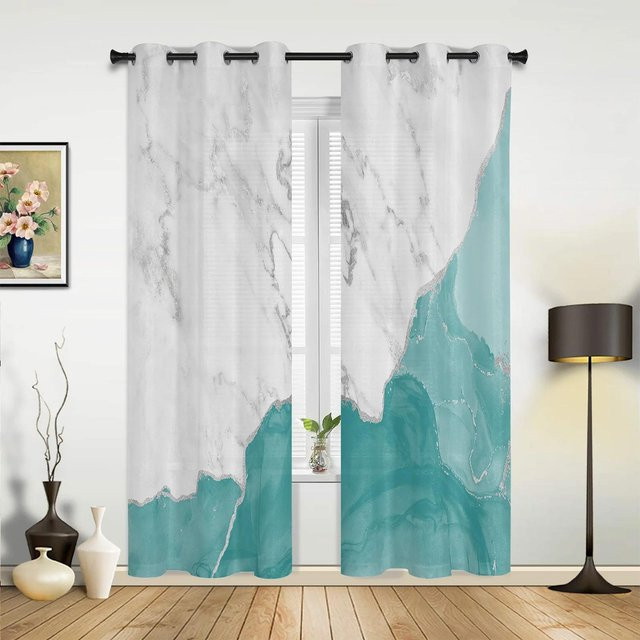Moderne Vorhänge mit Marmorstruktur in Rosa und Weiß für Wohnzimmer, Schlafzimmer oder Küche, Breite: 135 cm, Höhe: 60 cm - Bild 1