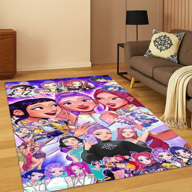 Rutschfester Kpop Dämonenjäger Cartoon Teppich für Wohnzimmer und Schlafzimmer, braun/mehrfarbig, B/H: 60 x 40 cm - Bild 1
