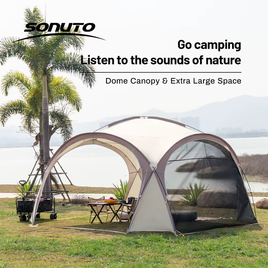 Sonuto Extra Großes Kuppelzelt Pop-up Camping Pavillon mit Moskitonetz in Schwarz oder Beige - Bild 3