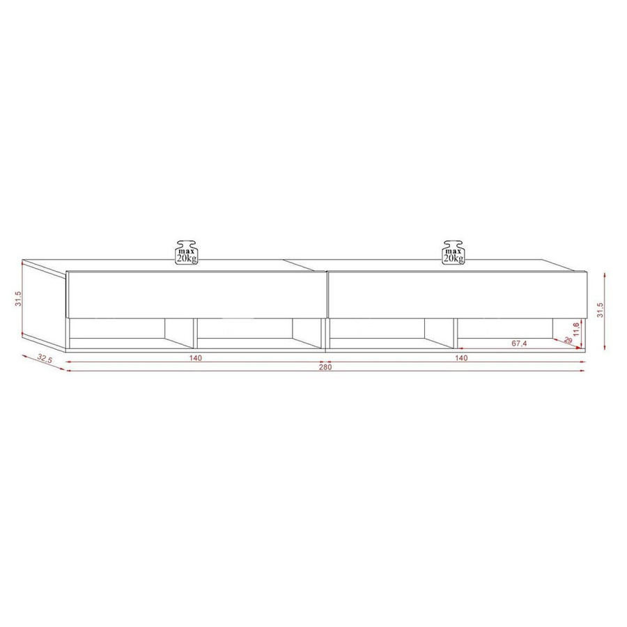 TV-Lowboard Derby 280 von WIPMEB in Eiche Wotan Nachbildung und Schwarz Glänzend, Modernes Design für dein Wohnzimmer, B/H/T: 280 x 32,5 x 31,5 cm - Bild 2