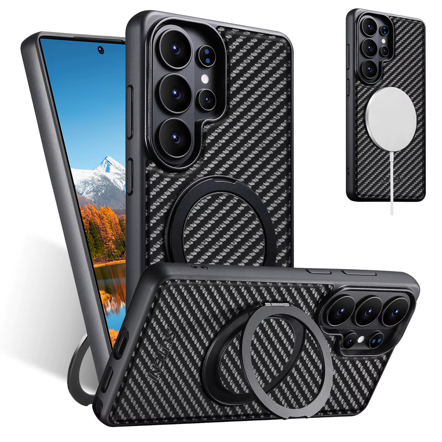 SUTENI Handyhülle aus Kunstleder mit Magnet für kabelloses Laden und 360 Grad drehbarem Ständer mit Ringschnalle für Samsung Galaxy S26 Ultra, S25, S24, S23 in Schwarz - Bild 3