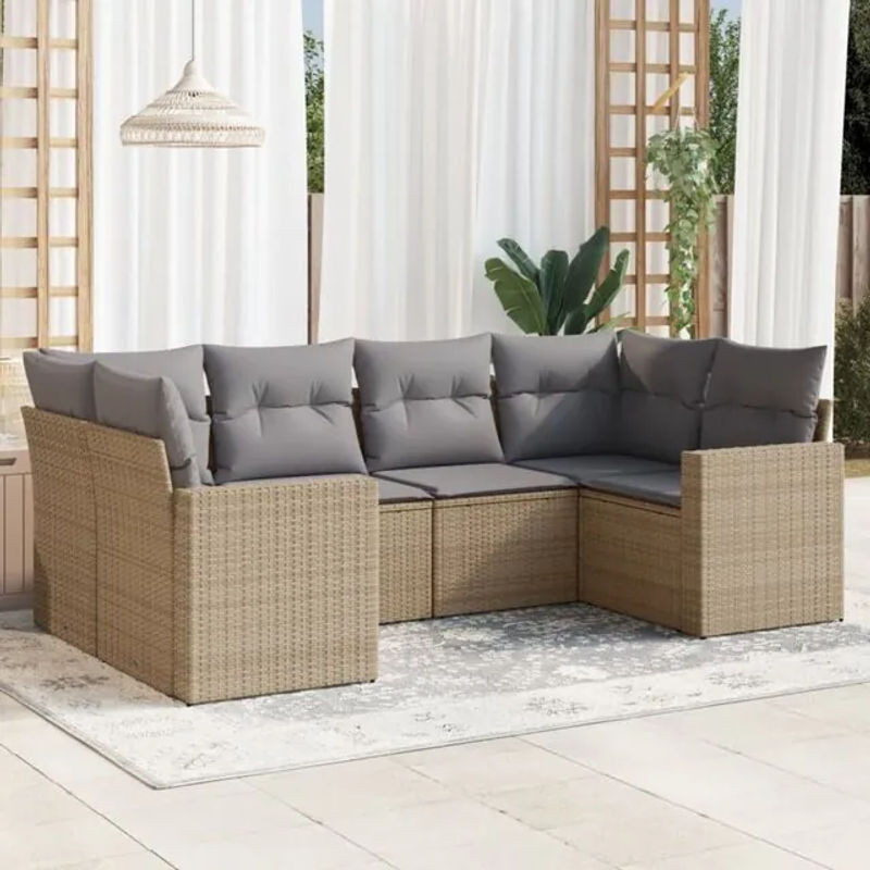 6-tlg. Garten-Sofagarnitur mit Kissen aus Polyrattan in Beige von vidaxl - Bild 1