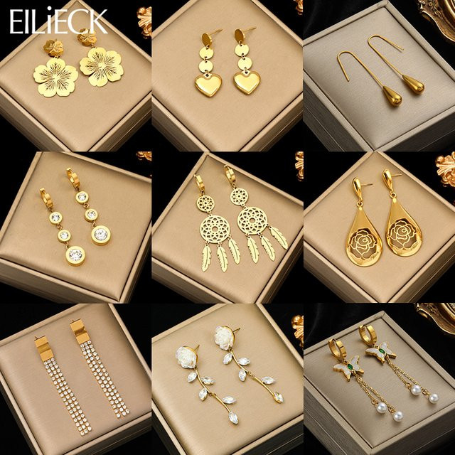 Eilieck Ohrringe, Edelstahl, Gold, Damen, Blumen Herz Schmetterling - Bild 1
