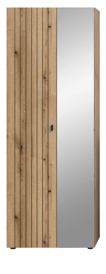 Garderobenschrank Loreno in Eiche mit Spiegel, Farbe Braun, B: 70 cm, T: 37 cm, H: 192 cm - Bild 2