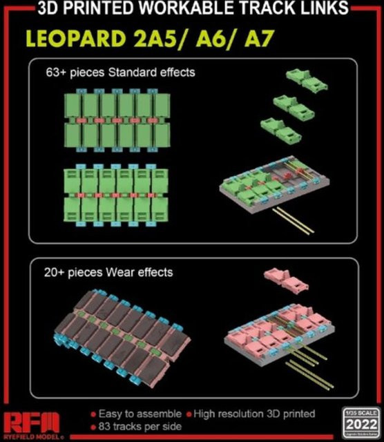 Rye Field Model Workable track links Leopard 2A5/A6/A7, 3D printed - Bild 1