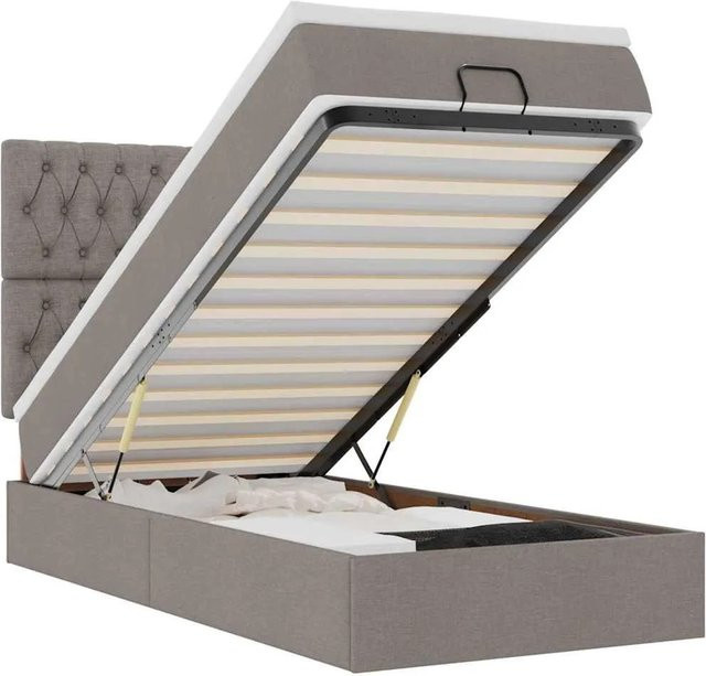 vidaXL Ottoman-Bett mit Matratze, LED-Unterbettbeleuchtung und USB-Ladeport, Taupe, B/T/H: 100 x 200 x 140 cm - Bild 1