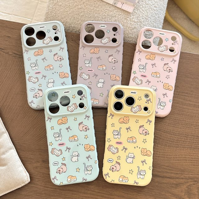 MUQGEW Handyhülle mit Koreanischem Cartoon Kätzchen und Schleife für iPhone 17 16 15 14 13 12 Pro Max, Stoßfeste Schutzhülle in Candy Farben, Mehrfarbig - Bild 1