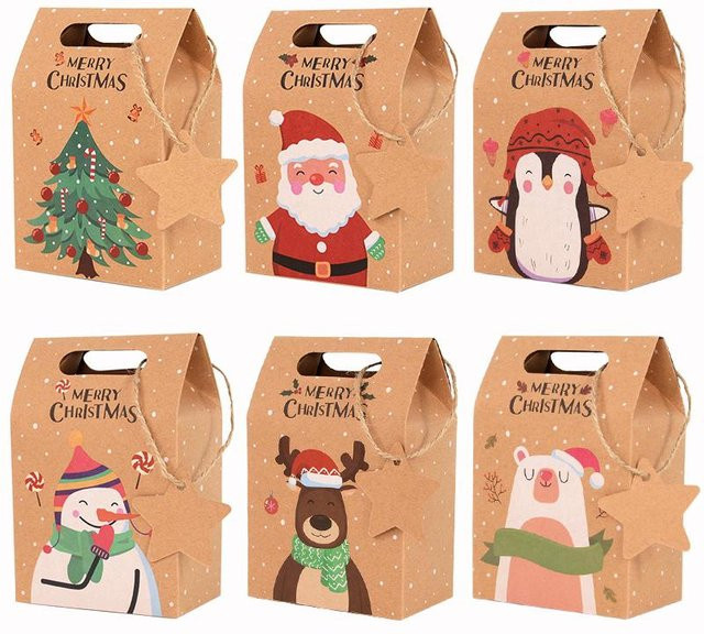 NATAWA 24-teiliges Weihnachts-Geschenkset aus Kraftpapier in Braun mit Anhängern für Süßigkeiten und Kekse - Bild 1