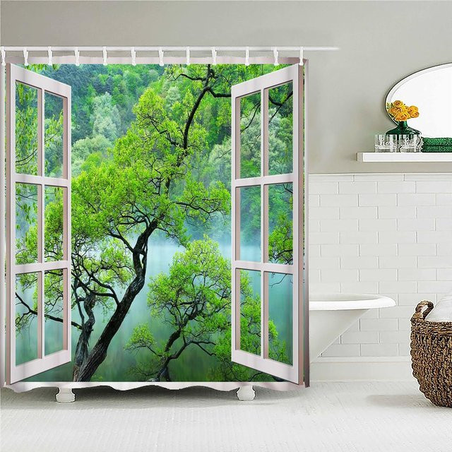 Wasserfester Duschvorhang mit Naturlandschaft 3D-Print von Baifenbai Home Furnishing, Polyester, B: 120 cm, H: 180 cm - Bild 1