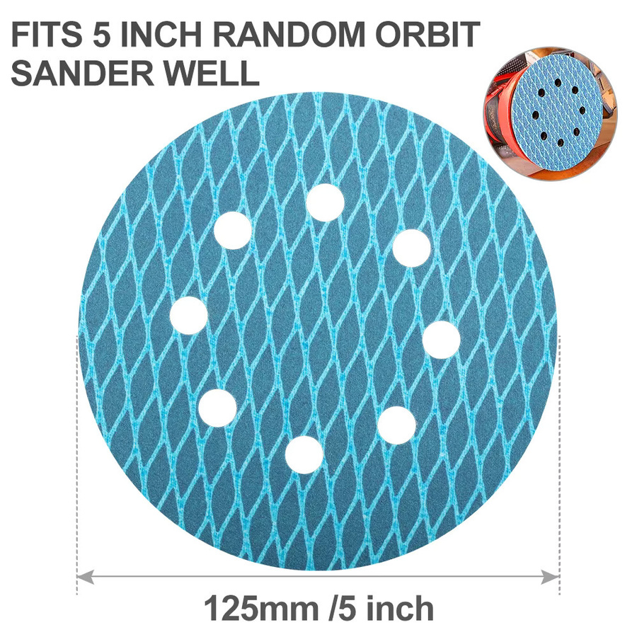 XCAN 10 Stück rautenförmige Schleifscheiben mit 8-Loch-Klettverschluss für Exzenterschleifer, 5 Zoll, Körnung 60–400, Blau - Bild 2