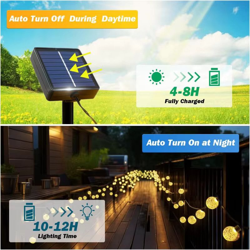 Solar-Lichterkette mit 60 LED-Kristallkugeln für den Außenbereich, wasserdicht und solarbetrieben mit 8 Modi für Garten, Terrasse und Party - Bild 2