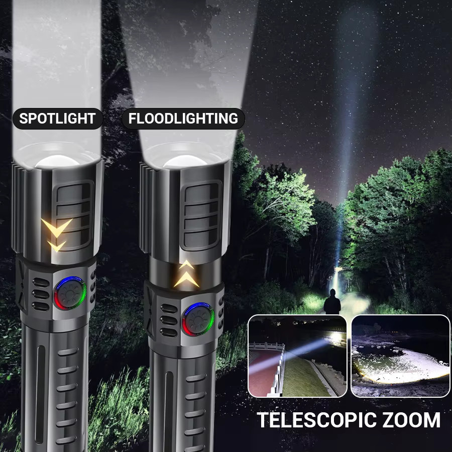 NEWBIRTH Xhp50 LED Taschenlampe mit Teleskop-Zoom, USB wiederaufladbar, Schwarz - Bild 2