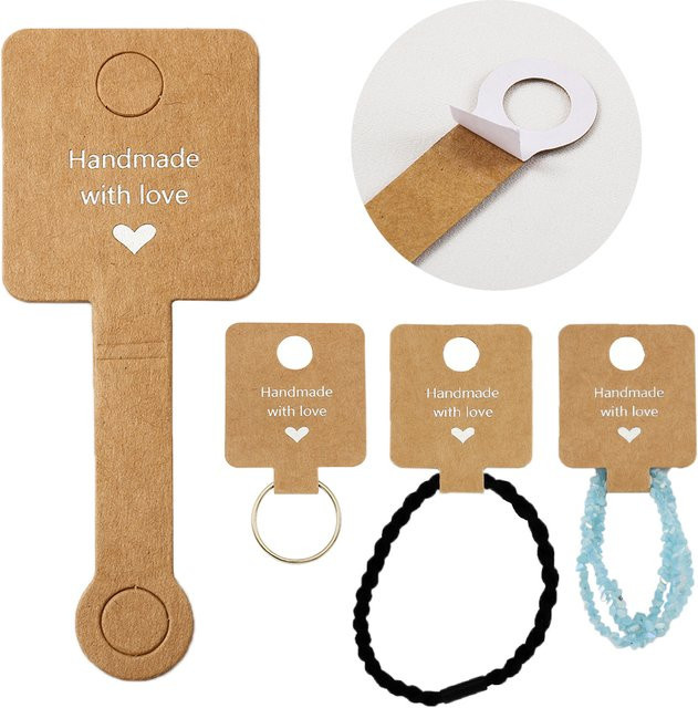 MOONMADE Kraftpapier Schmuckkarten für Armbänder und Halsketten, 50 Stück, Weiß und Braun, B: 4 cm, H: 10 cm - Bild 1