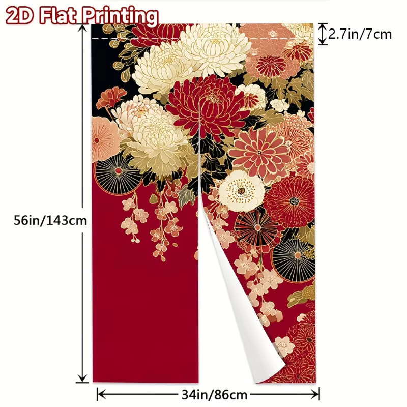 VIKAMA Roter japanischer Türvorhang mit floralem Muster für Restaurantküchen und Heimdekoration, Breite: 150 cm, Höhe: 80 cm - Bild 3
