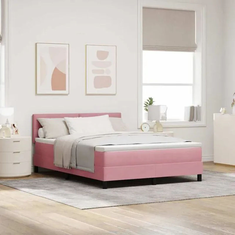 vidaXL Boxspringbett mit Matratze in Rosa, modernes Design aus Stoff und Holzwerkstoff, B/T/H: 140 x 190 cm - Bild 1