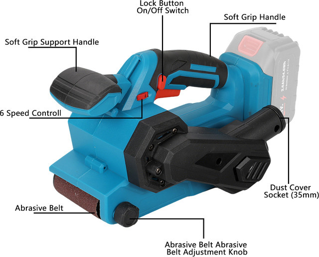 Makita 18V Akku-Bandschleifer mit 6 Geschwindigkeitsstufen und Gummi-Antivibrationsgriff in Blau, passend für Makita LXT 18V B-Serie Akkus - Bild 1