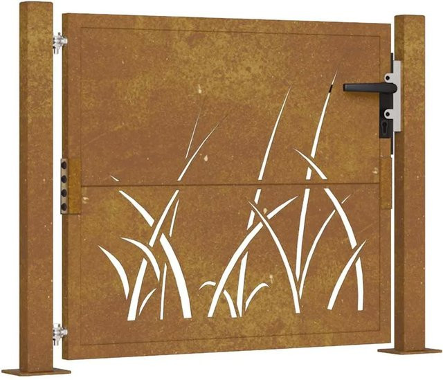 vidaXL Gartentor aus Cortenstahl in Braun mit Gras-Design, B/H: 110 x 80 cm - Bild 1