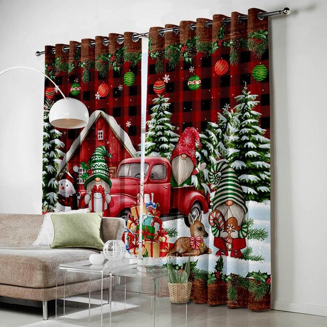 Weihnachtsstadt Häuser und Burg Motiv Vorhang in Rot für Wohnzimmer, Schlafzimmer oder Kinderzimmer, Breite: 135 cm, Höhe: 60 cm - Bild 1