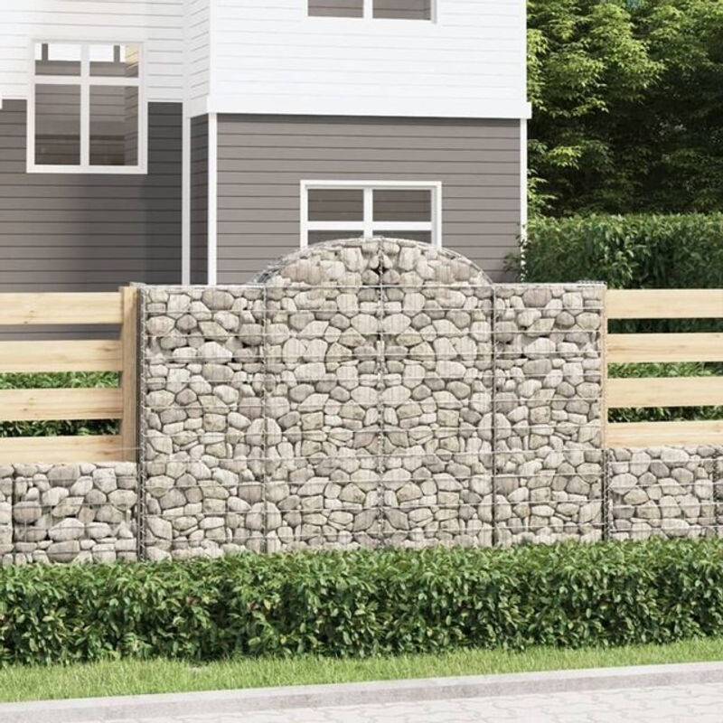 Vidaxl Gabionen mit Hochbogen 12er Set aus verzinktem Eisen in Silber, B/T/H: 200 x 30 x 140/160 cm - Bild 1