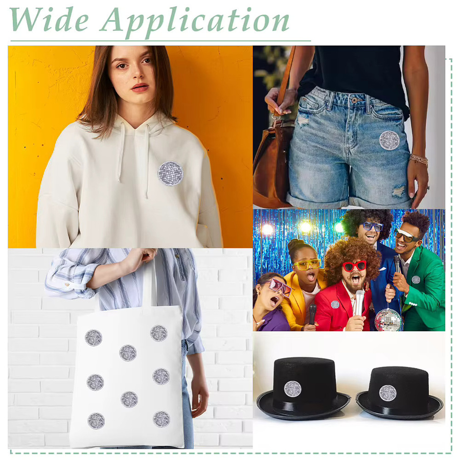 12 Stück Polyester-Aufnäher in Silber zum Aufbügeln oder Aufnähen mit Disco-Kugel-Motiv - Bild 3