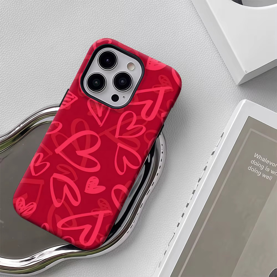 Handyhülle mit rotem Herz für Apple iPhone 17 16 15 14 13 12 Pro Max Plus mit doppelschichtiger Rückseite in Rot - Bild 5