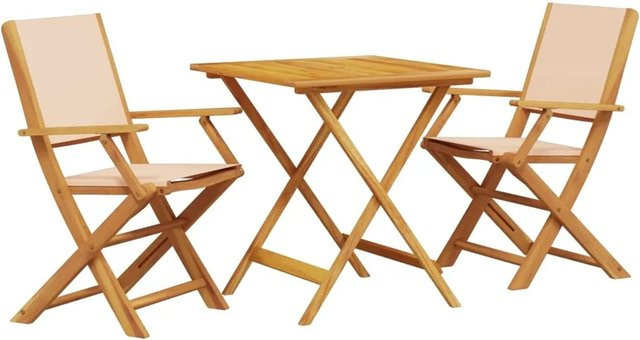 vidaXL 3-tlg Bistro-Set aus Akazien-Massivholz und Stoff in Beige für Garten, Hinterhof oder Balkon - Bild 1