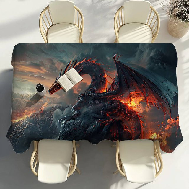 Fancy Style Studio Tischdecke Feuriger Roter Drache, wasserabweisend und fleckenabweisend, rot/mehrfarbig, B/T: 100 x 140 cm - Bild 1